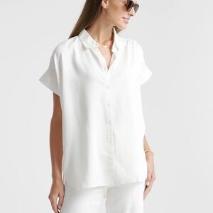 Quince Tencel Camp Shirt White Short Sleeve Blouse Small